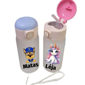 Stiklinė gertuvė su dangteliu ir  šiaudeliu